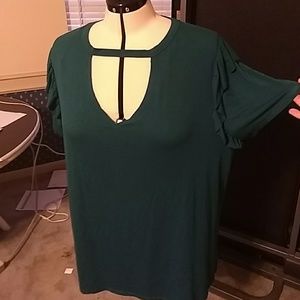 Keyhole cutout flutter sleeve teal top